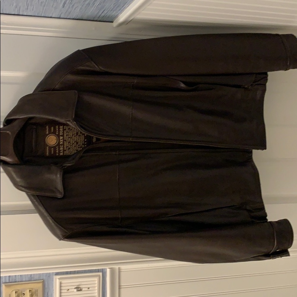 Men’s Marc NY Brown Leather Jacket Brown Worn 10x